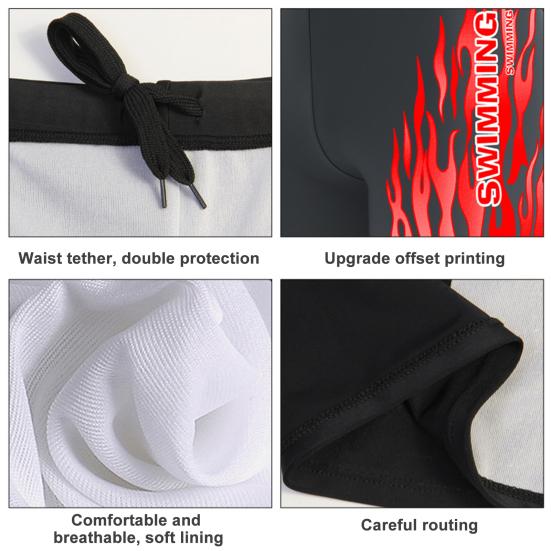 Inner Drawstring Mid-rise Swimming Trunks with Lining Elastic Waistband Breathable Men Flame Print Swim Shorts Beachwear