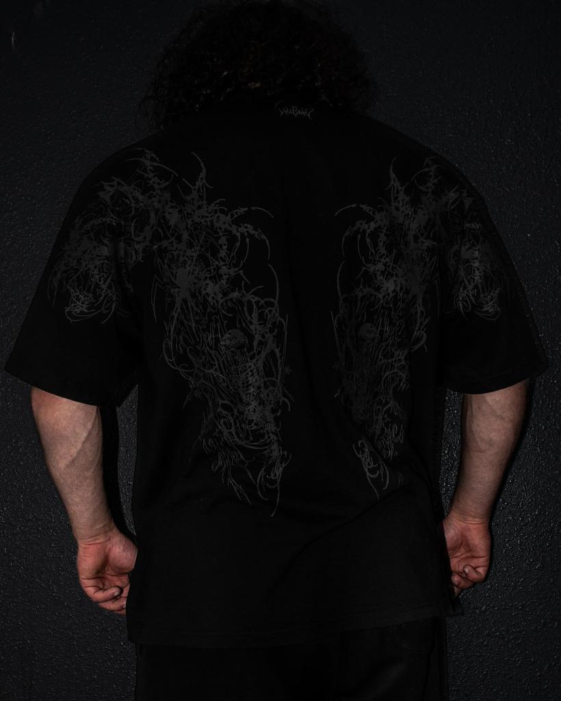 Y2K Black T Shirt With White Horror Pattern Skulls Snakes Spider Design Unique Gothic Style Street Trendy Dark Aesthetic Top