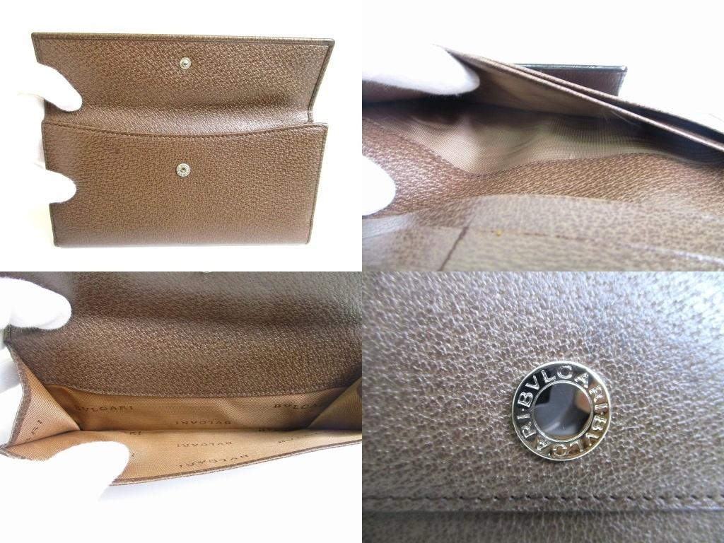 Authentic  BVLGARI Dark Brown Leather Classico Silver H/W Trifold Long Flap Wallet #b171 Open Box