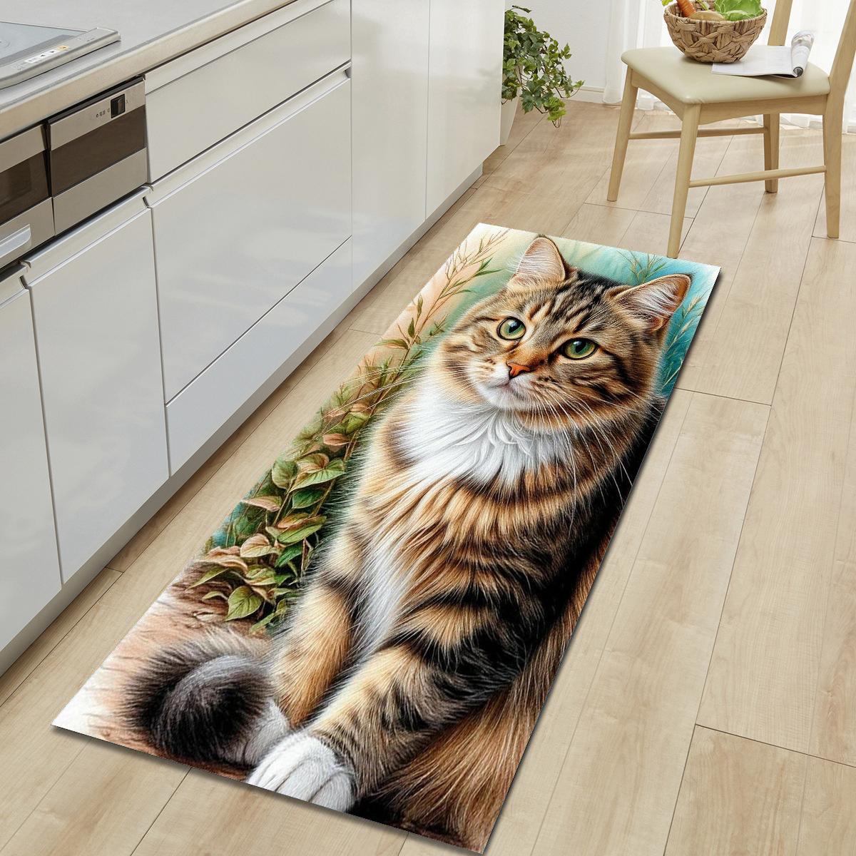 

1 шт., милый напольный коврик с рисунком кошки, современный кухонный полиэстеровый ковер, нескользящий, цветной, для дома, ванной комнаты, спальни, гостиной, декора 120*160cm