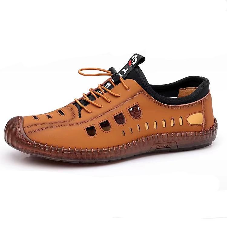 Sandals for Men Spring Summer Men's Casual Hollow Breathable Leather Shoes with Non Slip Soft Sole