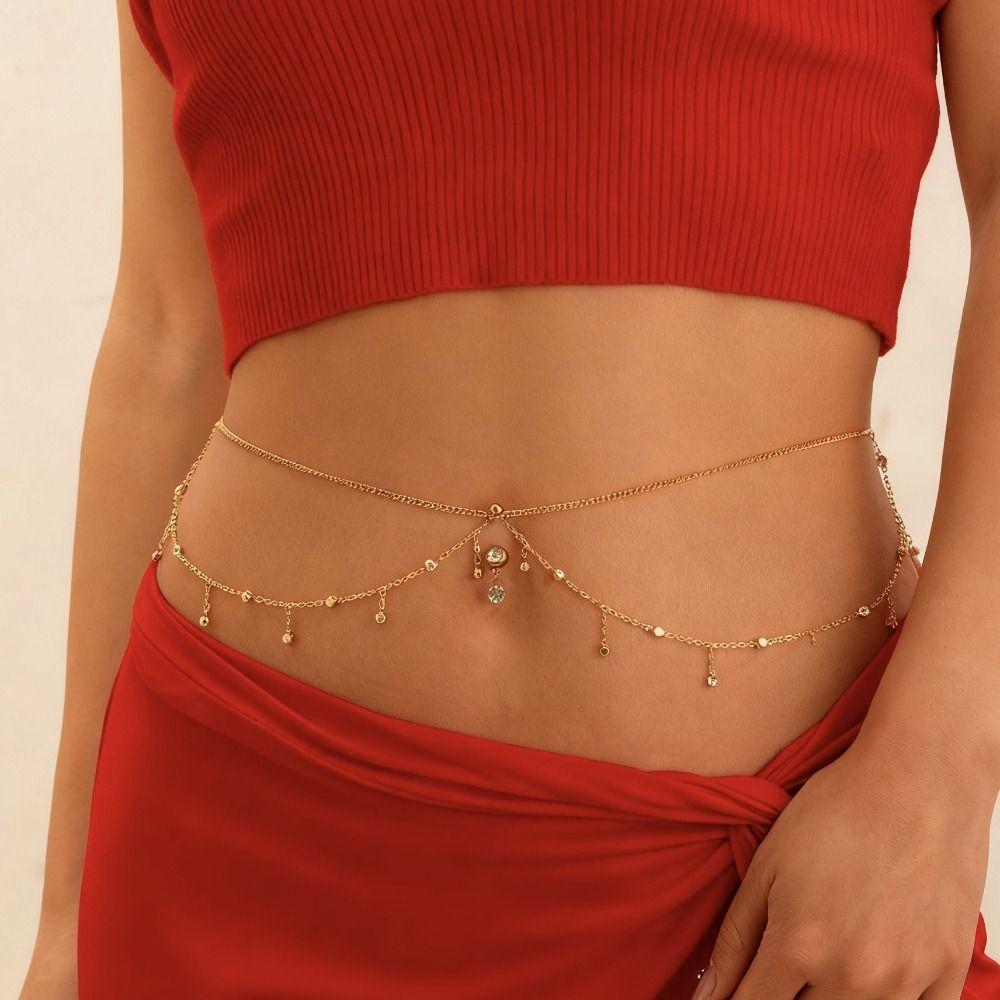 Přívěsek kapka vody Boho řetízek na pas Dvouvrstvý třásňový pásek na pas Jiskřivý zirkon Zlatá stříbrná barva Piercing do pupíku Šperky na tělo