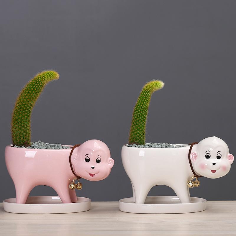 Popular Gardening Creative Cartoon Succulent Flower Pot Ceramic Desktop Plant Flower Ornament With Tray