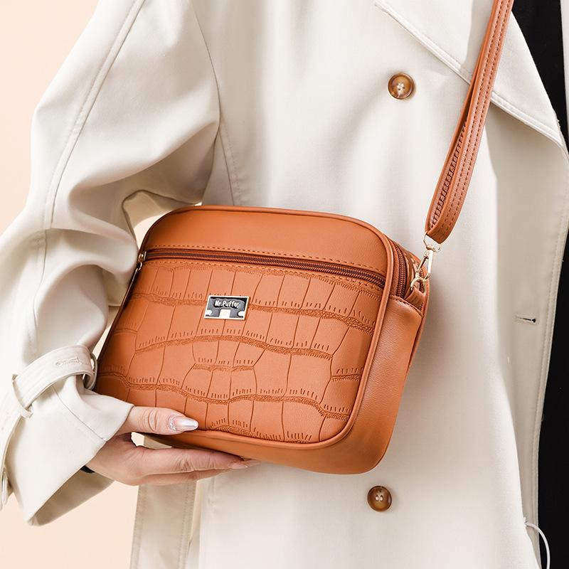 Simple Korean Version Shoulder Bag  New Small Round Bag  Fashionable and Trendy Crocodile Pattern Mobile Phone Crossbody  Women's Small Bag