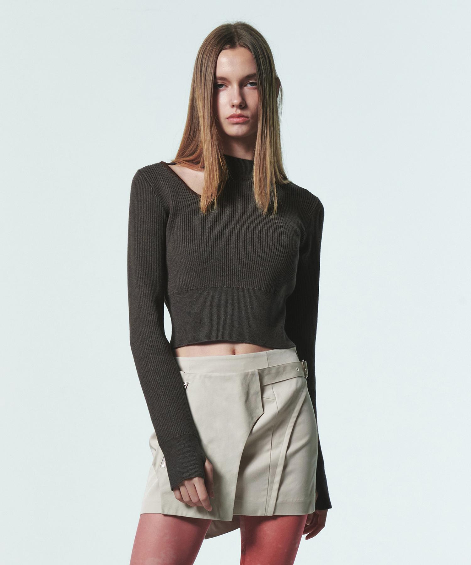 Current Cut Out Detail Knit Top [Dark Brown] Free