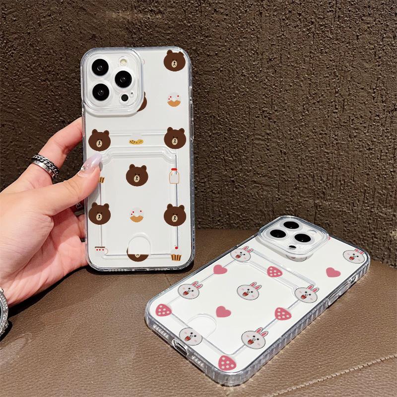 Card Slot Holder Silicone Wallet Pocket Case For iPhone 14 16 15 Infinix Note 30 Pro Oppo Reno 12F 13F Samsung A54 A34 A24 Cover Clear Phone Bumper