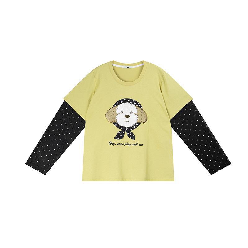 Shuangtian 2026 Plus Size Women's T-Shirt with Mesh Sleeves & Cartoon Embroidery