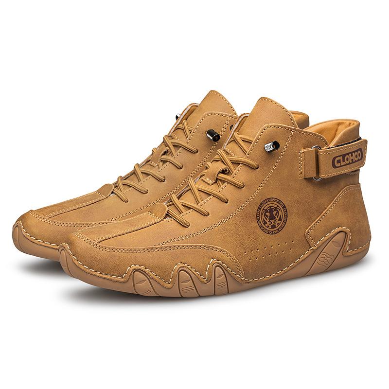 Men's Ankle Boots Fashion High Top Sneakers High Quality Leather Casual Shoes Comfort Soft Sole Driving Shoes Big Size Men Shoes