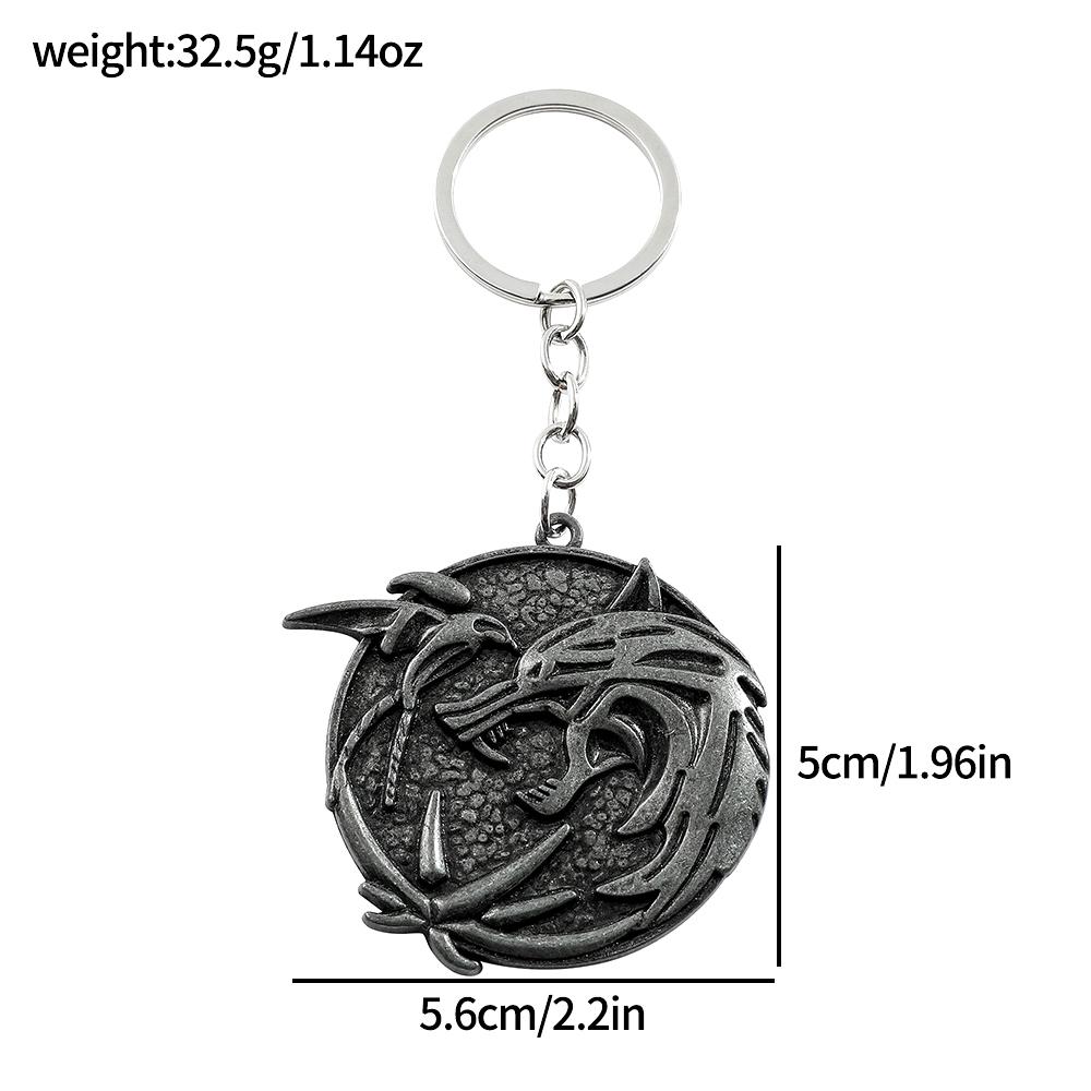 Vintage Wolf Head Keychain Game Geralt Of Rivia Medallion Wolf Metal Pendant Keyring For Men Car Accessories Gifts