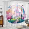 2 Bucăți HD Digital Roz Prințesă Curcubeu Castel Imprimat Valanță Fereastră Stil Decorare Casă Decorațiune Cameră de Zi Dormitor Bară