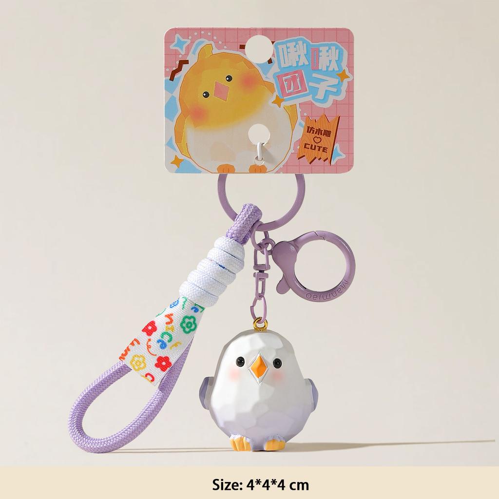Cute Cartoon Wood-carved Style Realistic Little Bird Car Keychain Doll for Children's Schoolbag Hanger, Bag Decoration, Gift