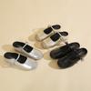 Outer slippers women's 2025 new summer flat bottom inner height increase half slippers soft-soled sandals silver Mary Jane women's shoes