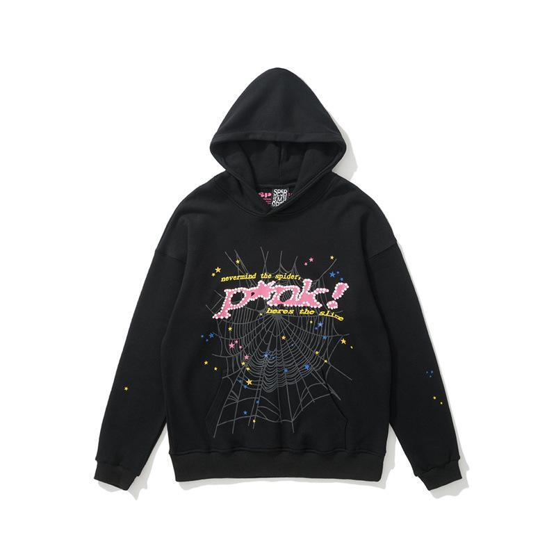 High-Quality 450g Men's Spider Web Foam Print Hoodie - Young Thug Style