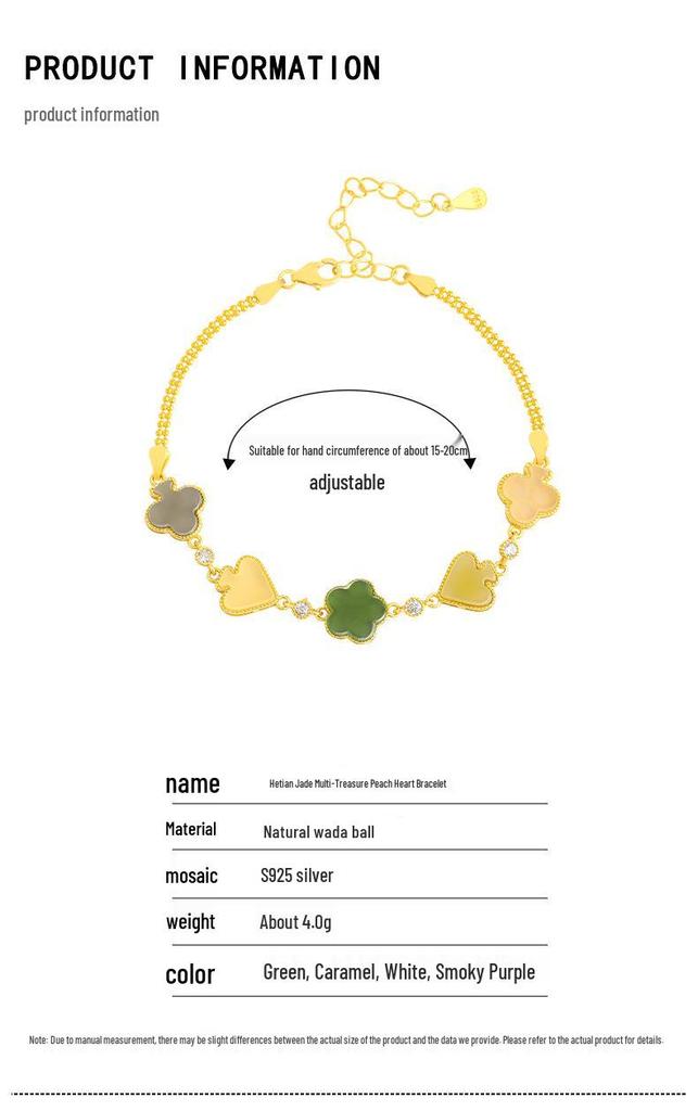 Hetian Jade Peach Heart Bracelet: S925 Silver Inlaid, Multi-Treasure Design - Elegant Women's Fashion Gift