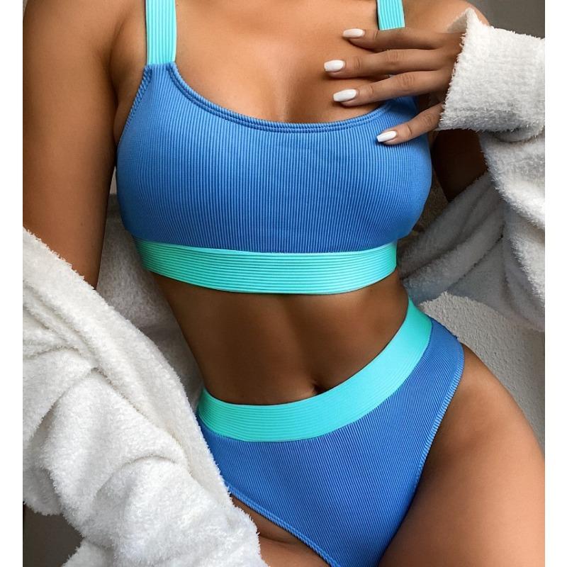 New Bikini Women's Swimsuit Split High Waist Swimsuit Solid Color Bikini Women