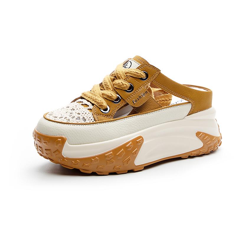 Leather Bag Head Slippers Daddy Shoes 2025 New Lightweight Inner Height Increase Casual Sports Shoes Platform Bag Head Slippers