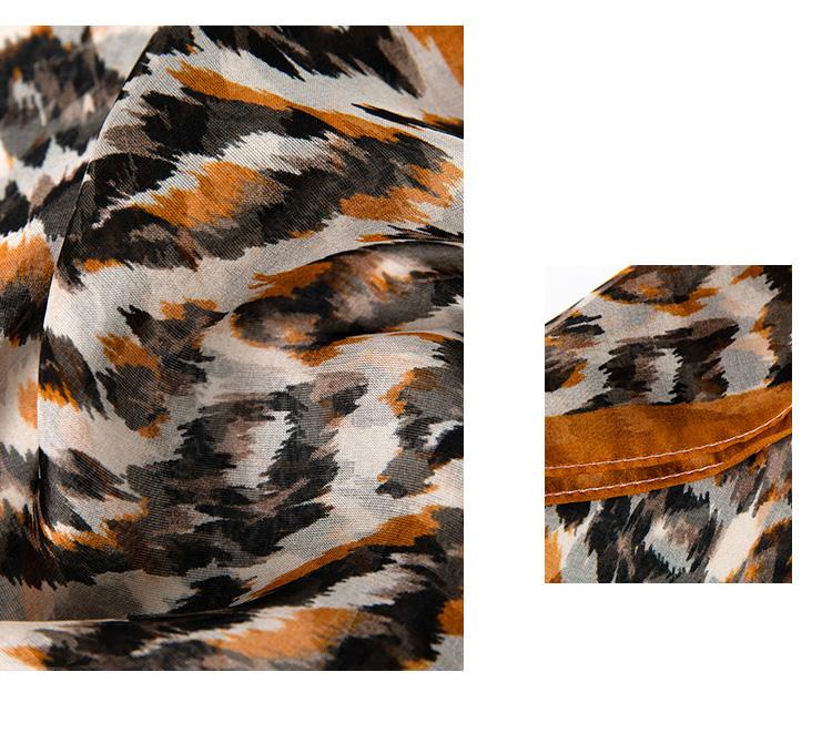 [100% Mulberry Silk] Leopard Pattern Silk Scarf for Women