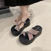 French platform fairy wind outside slippers female 2025 summer new rhinestone one-word set toe crystal flower sandals