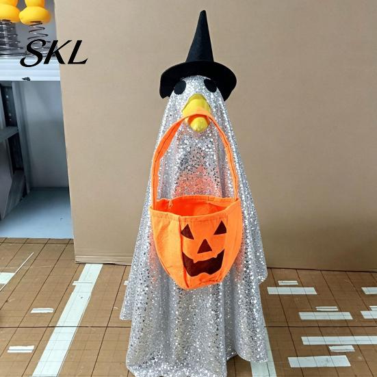 Ghost Outfit for Garden Goose Halloween Costume, with Shiny Sequin Decor, Decorative Accessories Statue Atmosphere Prop, Holiday Yard Decorations Cute