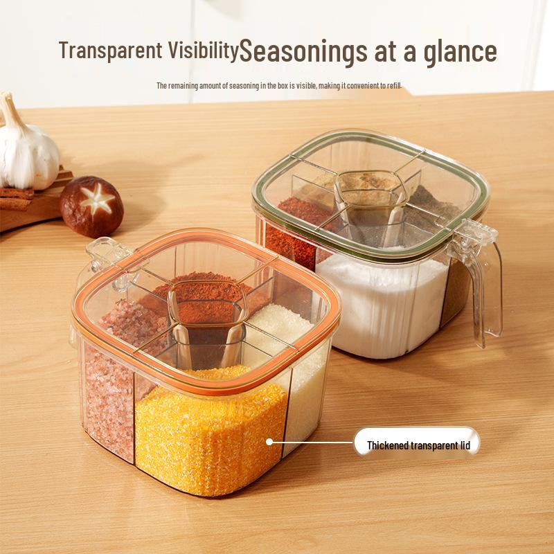 Multi-Compartment Kitchen Seasoning Jar Set: All-in-One Condiment Storage for Salt, MSG, and Pepper