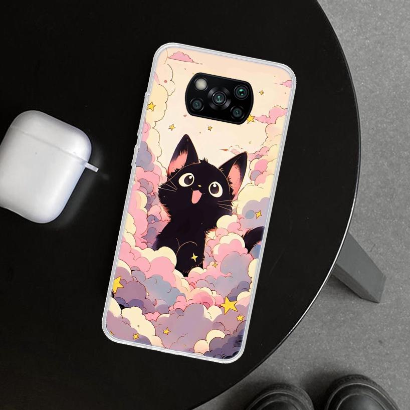 

Милый черный кот Мяу Чехол для телефона Cover для Xiaomi Poco X6 X5 X7 Pro F7 Ultra Redmi 15C 15 13C 13 12C 12 10C 10 10A 9C 9A 9T Xiaomi Poco F7 Pro