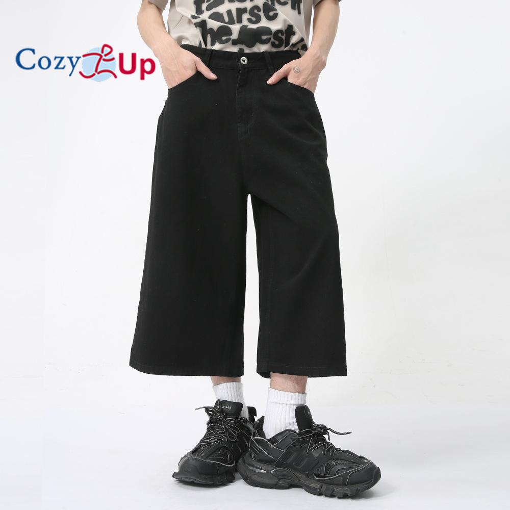 Cozy Up Men's Loose Hip Hop Cropped Jeans Work Denim Shorts with Cargo Pockets