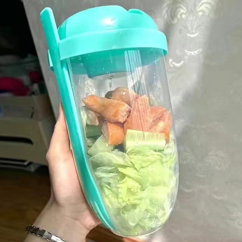 Portable Salad Cup With Fork Fresh Salad Container Bottle Vegetable Fruit Breakfast Lunch Carry To Go For Work Travel Picnic
