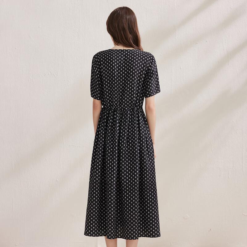 Zhaojun Mulberry Silk French Print Short Sleeve Dress