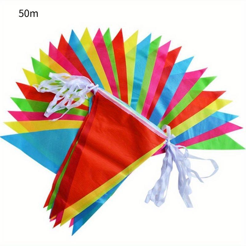 1Bag 100M Multicolored Triangle Flags Bunting Banner Party Festival Pennant Outdoor Nylon Triangular String Flag Decor