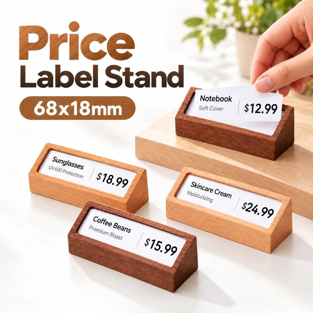 Wooden Base Price Label Stand Beech Wood Table Number Card Holder Cosmetic Display