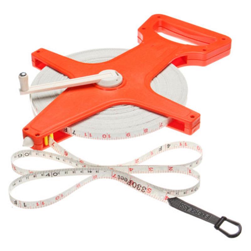 Handheld Fiber Tape Measure with Red Frame, 30m-100m, PVC Leather Tape, Hand-Cranked Ground Frame Model