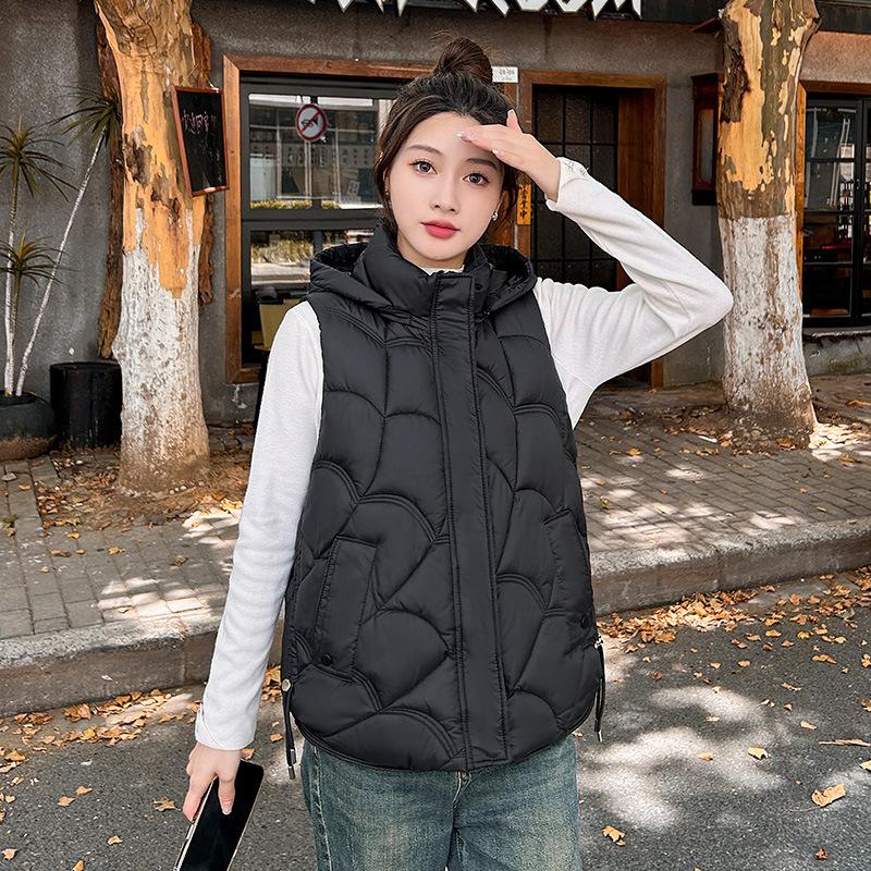 

Autumn and winter fashion versatile down cotton vest jacket women s short loose thickened women s cotton vest vest winter L чёрный