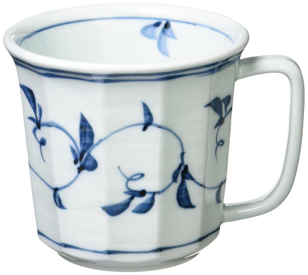 Hasami Ware Lightweight Arabesque Microwave and Dishwasher Made in 32015 "Karugaru" Mug, Pattern, Blue, Safe, Japan,