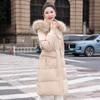 High-end hooded down jacket women's medium and long winter waist slim and thin fox fur collar white duck down jacket