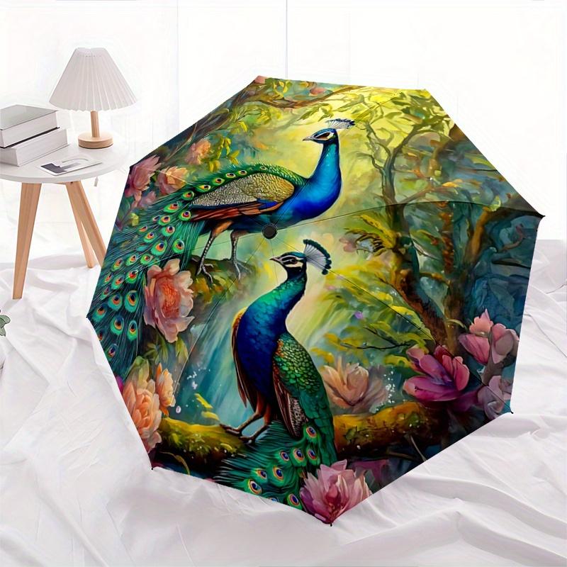 

1pc Two Peacocks in Flowers Automatic Opening and Closing Umbrella - Small Umbrella Suitable for Various Occasions C096