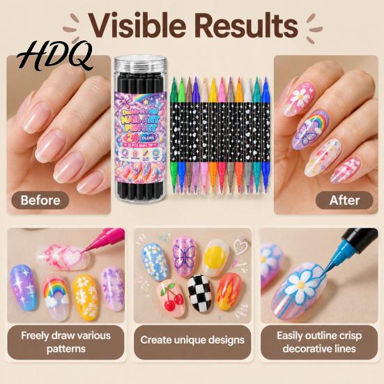 Nail Stippling Pens 12Pcs 24 Color Dual-Ended Art Set Dual Tip Waterproof Drawing Painting for Salon Markers Quick Dry Liner DIY Beginners