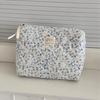 Spring Fresh Blue Floral Corduroy Makeup Bag - Portable & Versatile Storage