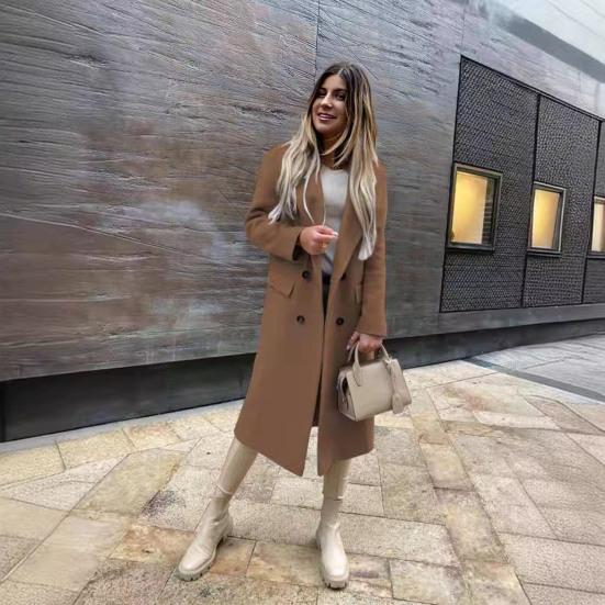 Damekåpe Revers Langermet Knappdesign Middels lengde Overfrakk med Lommer Ensfarget Vinter Yttertøy