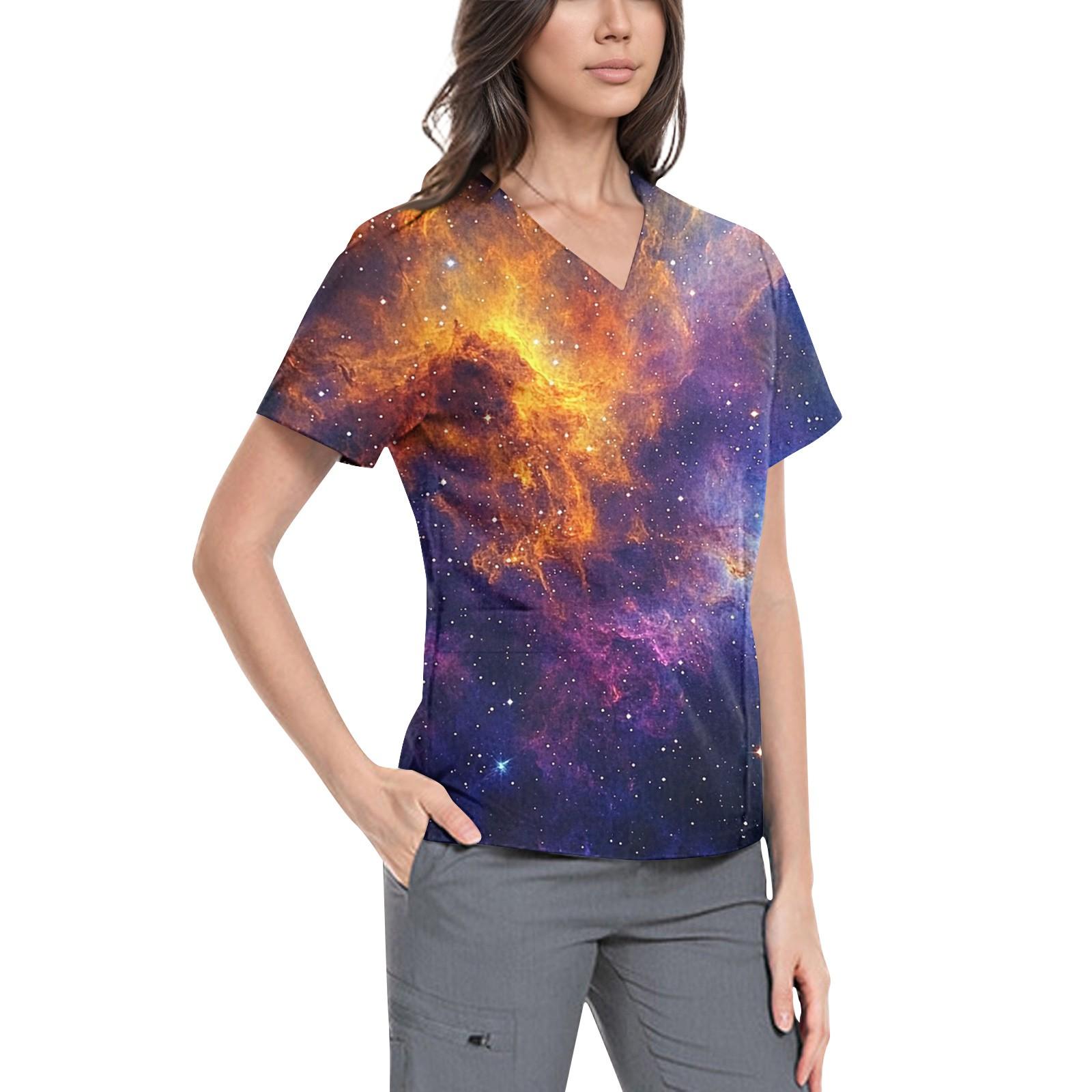 

Женская симпатичная принтованная рабочая одежда с V-образным вырезом, двухслойными карманами, базовым коротким рукавом, пуловером S жёлтый