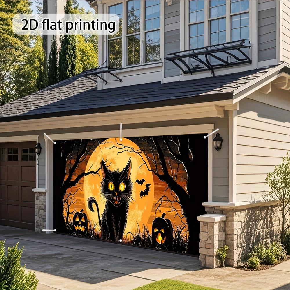 2D door banner Halloween black cat scare design large durable polyester decorative strip with 6 pre-drilled holes.PMJ