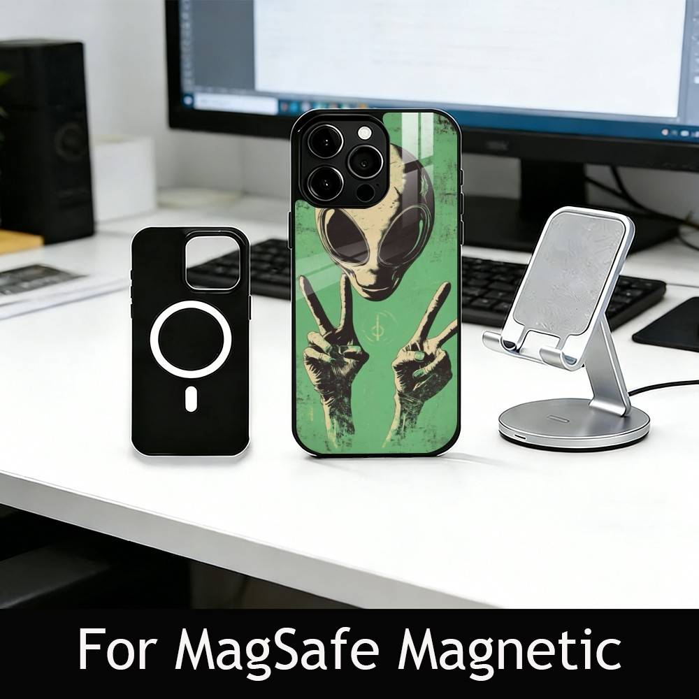 F-Funny A-Alien Phone Case For iPhone17,16,15,14,13,12,11 Plus,Pro Magnetic For Magsafe Wireless Charging