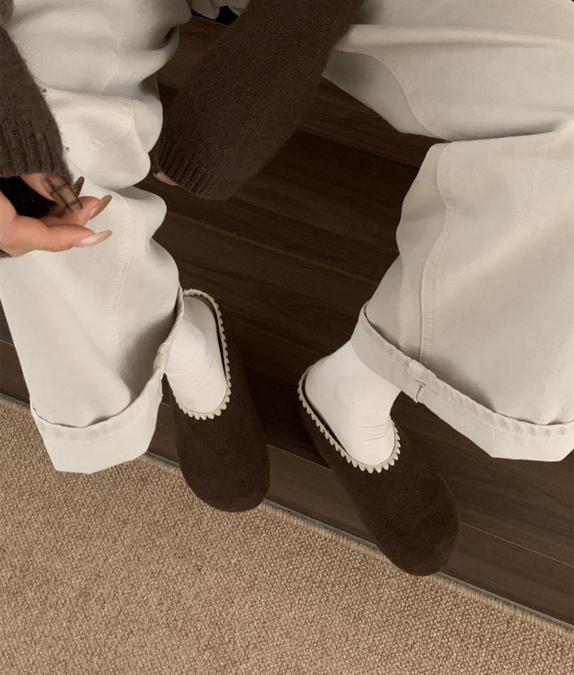 Warm Velvet Cotton Shoes Bag Head Half Slippers Women Lazy Wear a Pedal Casual Shoes Single Shoes Fluffy Shoes Women