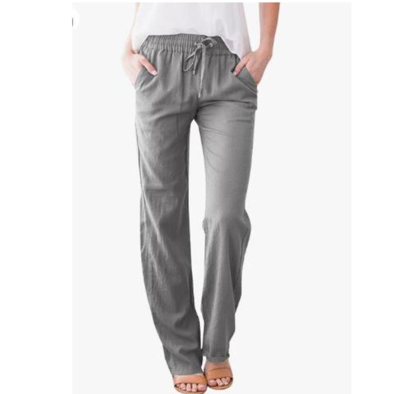 Women's Solid Color Cotton and Linen Spring and Summer Drawstring Loose Casual Wide-leg Trousers