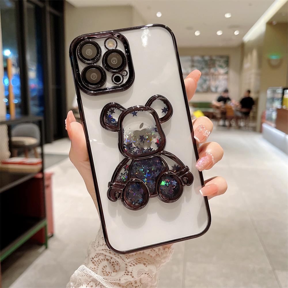 Treibsand Glitzer Bär Handyhülle für Für Iphone 14 16 17 Pro Max 1 Plus Niedliche Galvanik Hüllen für Für Iphone 1 12 13 11 ProMax