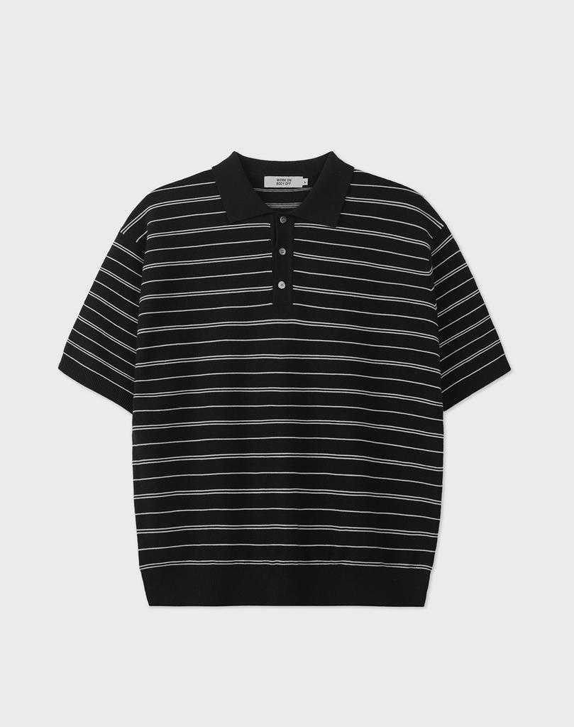 WORK ON BODY OFF Ritme Semi-Overfit Cotton Collared Short Sleeve Knit [Black]