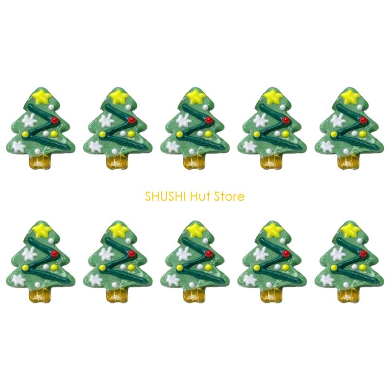 10Pcs Christmas Tree Glass Beads Hand Painted Art Beads For Christmas Ornament Handmade Craft Bracelets Jewelry Crafting D57B