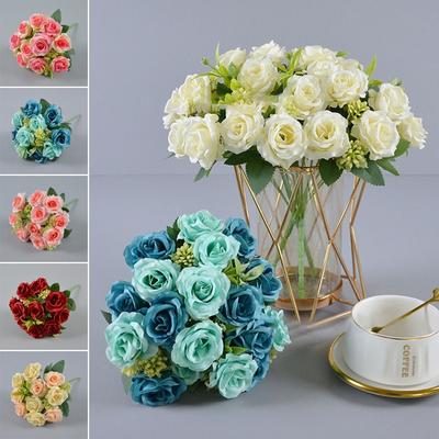10 Hlav Umělá Kytice Růží 6 Barev Umělé Květiny Svatba Dekorace Květiny