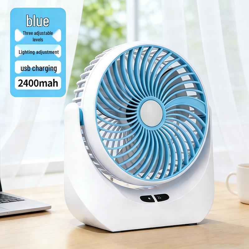 Ventilatore da scrivania portatile USB ricaricabile con luce, funzionamento silenzioso a 3 velocità per dormitori