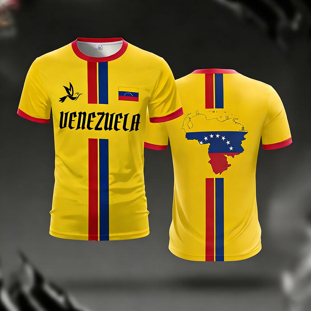 Venezuela Flag Print Jersey Summer Men's Football Training Apparel Youth Outdoor Sports Breathable Quick Drying Sports T-shirt