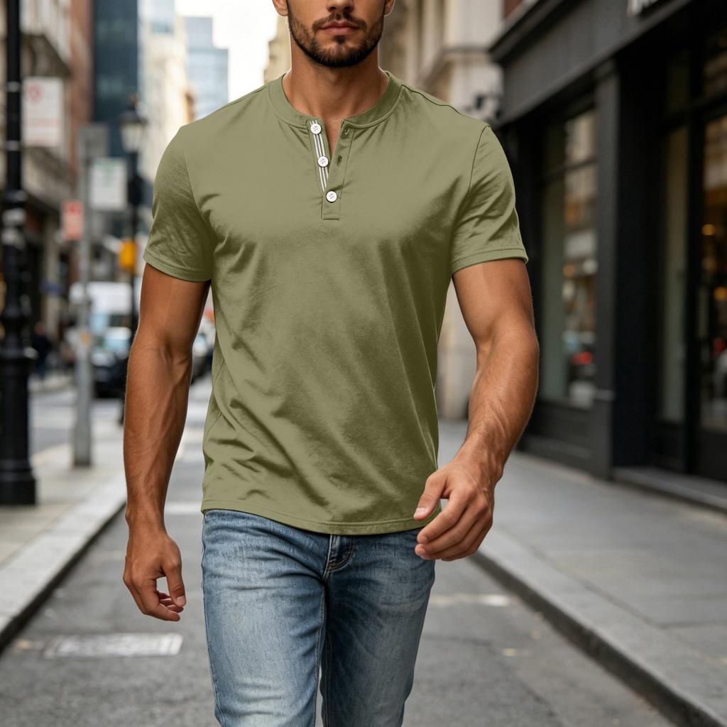 Men's Henley Neck Short Sleeve Shirt Casual Button Down Lightweight Breathable Cotton T Shirt for Everyday Wear